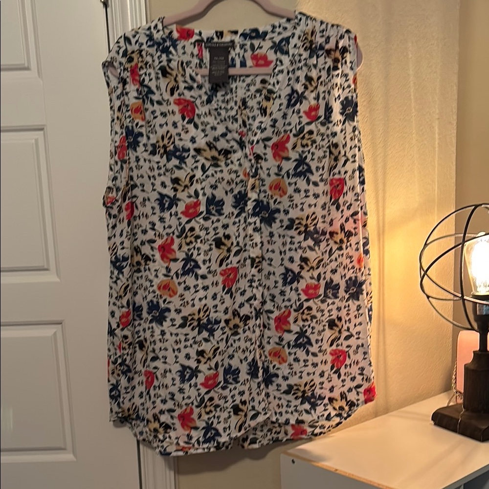 Chelsea & Theodore Red and Blue Ruffled Blouse 2x